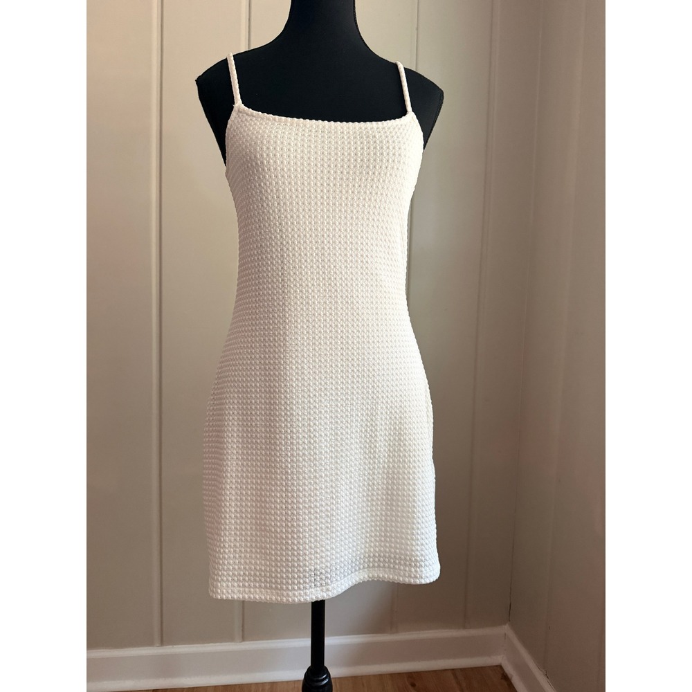 H&M Divided White Textured Popcorn Knit Mini Dress Spaghetti Strap Small - Picture 5 of 7
